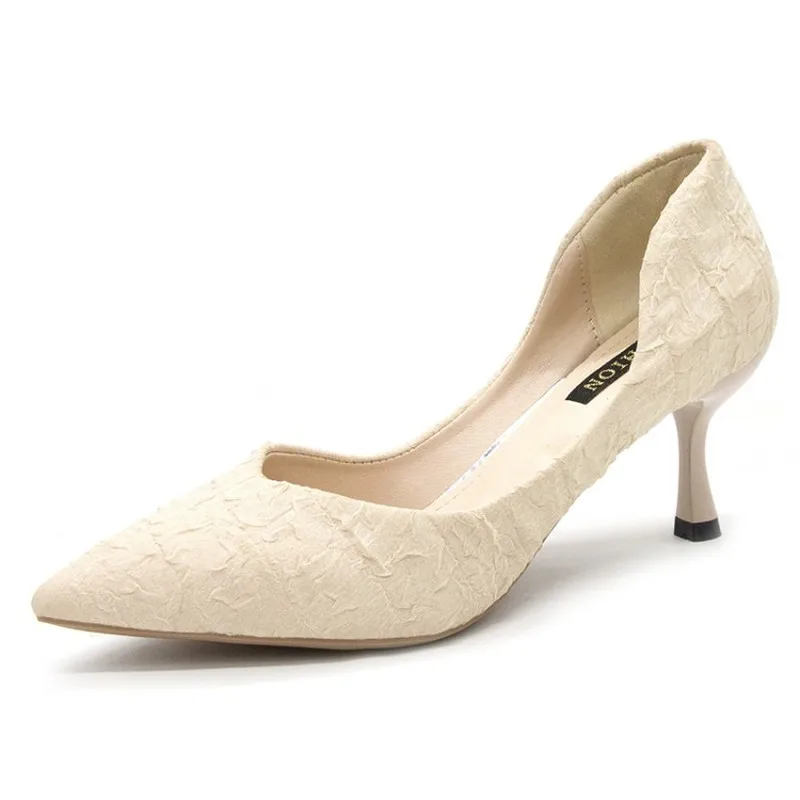 

Fashion Black High Heels New Shallow Mouth Women's Shoes Professional Work Shoes Pointed Toe Elastic Fabric Single Shoes Y21-50