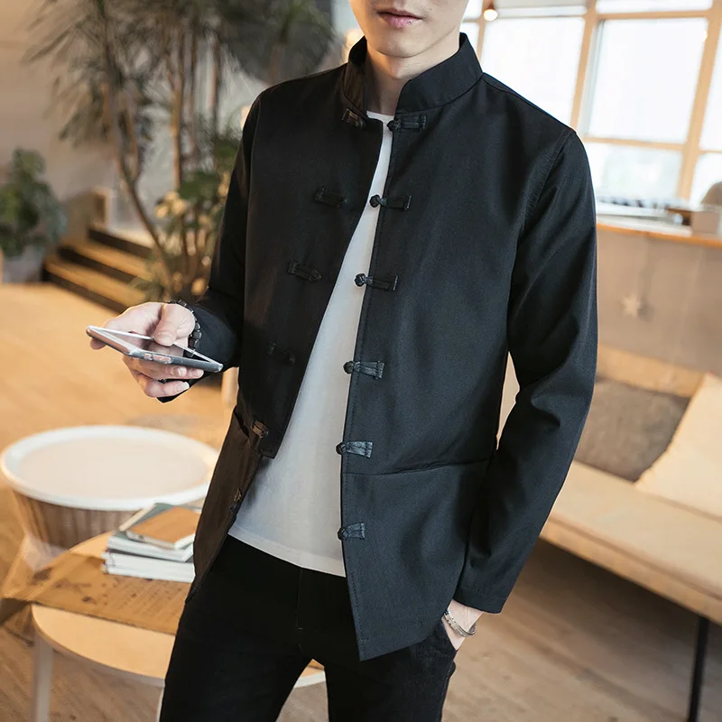 Autumn& Winter Men's New Style Chinese-style Jacket Youth Large Size Stand Collar Frog Casual Jacket Chinese Costume Chinese Cl