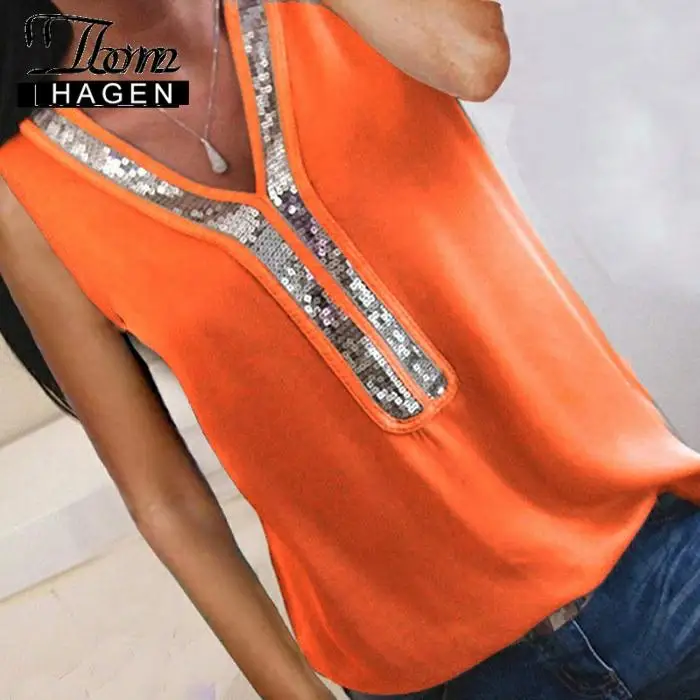 Женская шифоновая блузка с V образным вырезом блестками|Блузки| |