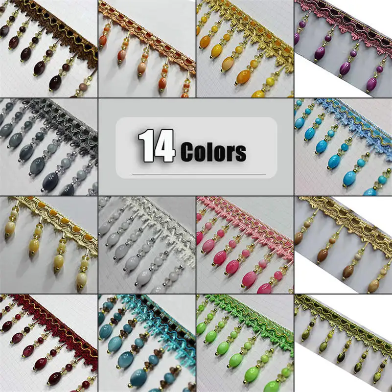 1M/2M Acrylic Beaded Lace Curtain Sewing Tassel Fringe Upholstery Ribbon Trim DIY Curtain Lace Decoration Bead Fringe lace ribbon lace fabric lace sewing accessories lace sewing supplies lace accessories lace garment accessories lace decoration tassel trim lace