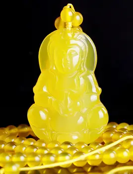 

2020 Fine Jewelry Unique Fashion Natural Yellow Chalcedony Agate Hand-carved Guanyin Bodhisattva Free Shipping