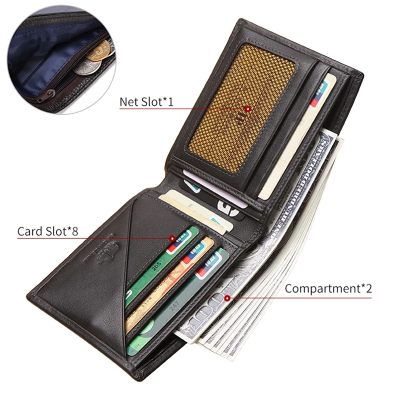 Comprar BISON DENIM Casual de Negocios Hombres Cartera Capa Superior de cuero Genuino Bolsos Men Carteras Cortas de Metal Logotipo de la Marca Billetera Delgada N4411 3B