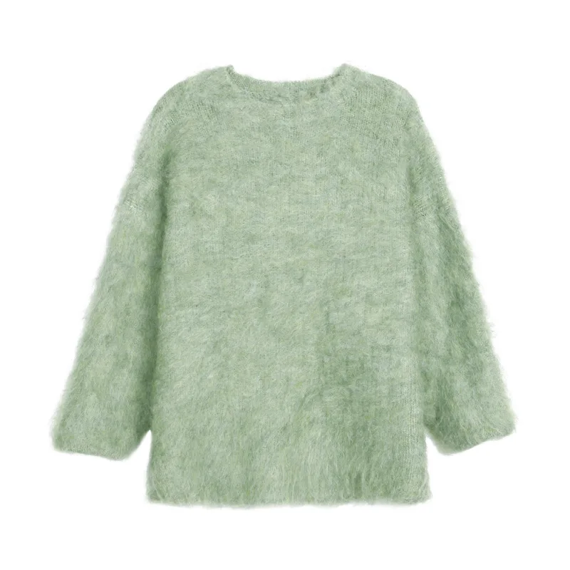 pea green color Neploe, круглый вырез, длинный рукав, однотонный теплый вязаный свитер, Осень-зима, низ, теплый, Pull Femme Nouveaute, свободный мягкий пуловер 47573 - Цвет: pea green color