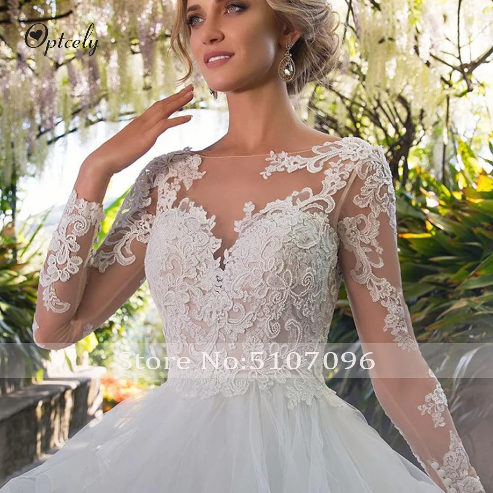 Optcely Robe De Mariee винтажный Глубокий круглый вырез, открытая спина, белое ТРАПЕЦИЕВИДНОЕ свадебное платье, Аппликации, бисероплетение, зал, платья принцессы для невесты