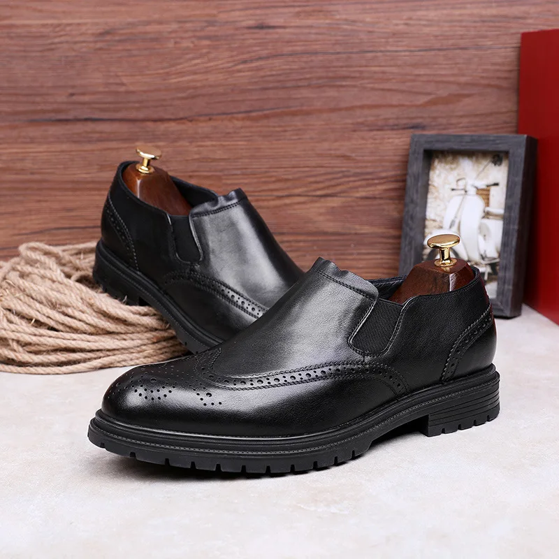 Мужские ботильоны на меху DESAI черные/коричневые/красные броги в британском стиле