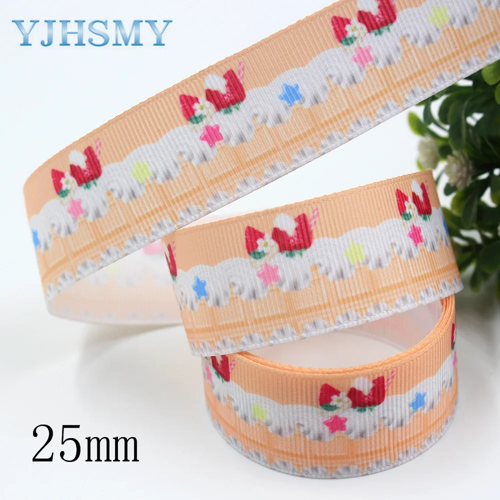 YJHSMY I-191211-2703, 25 мм 10 ярдов торт клубника мультфильм печатных корсажные ленты, лук кепки, одежда, украшения для вечеринки сделанные своими руками