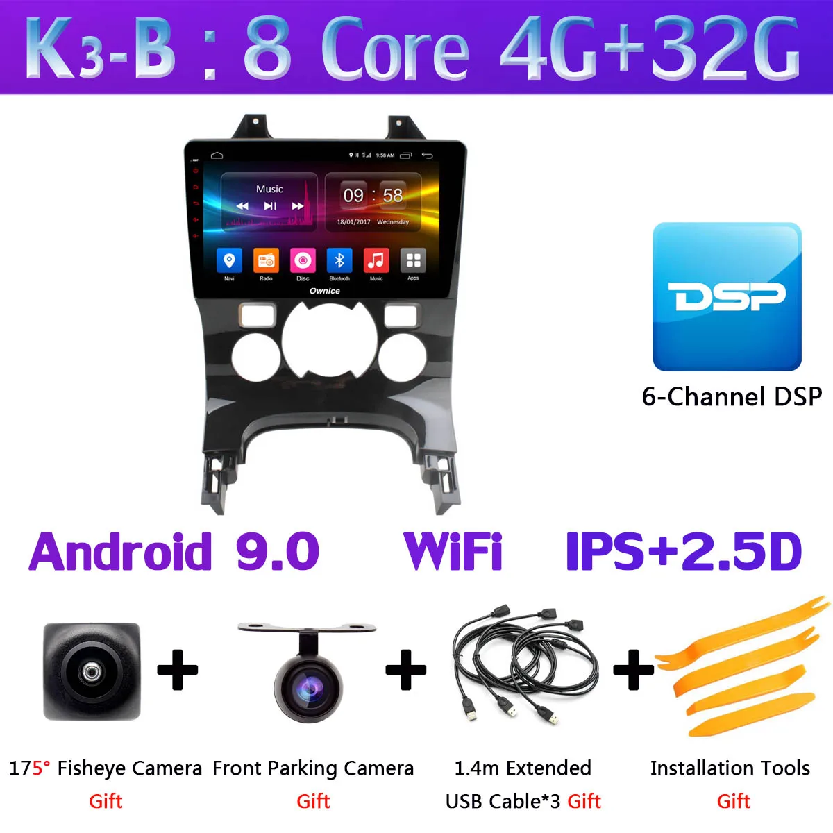 360°панорамная камера 4G LTE Android 9,0 8Core 4+ 64G SPDIF DSP CarPlay Автомобильный мультимедийный плеер для peugeot 3008 2013- gps радио - Цвет: K3-B