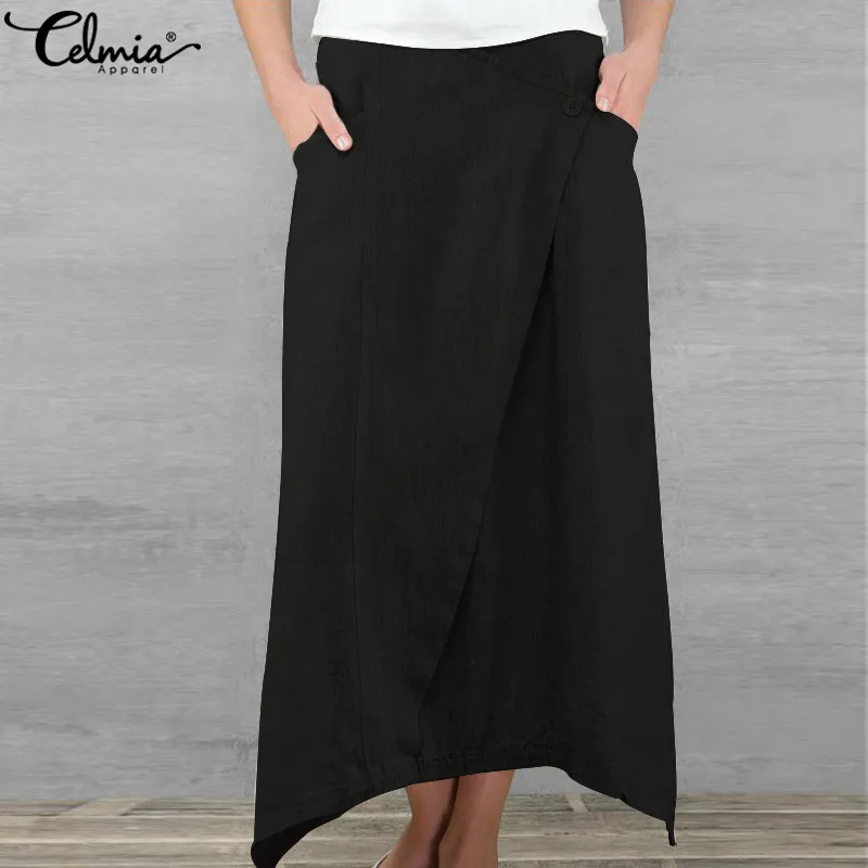 Celmia винтажные женские макси юбки модные длинные плиссированные пляжные юбки повседневные свободные асимметричные юбки с высокой талией размера плюс 5XL