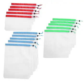 

15pcs Drawstring Mesh Bags Reusable Sundries Toy Organizer Fruit Vegetable Storage Pouch Mesh Shopping Bags Drawstring Pouch