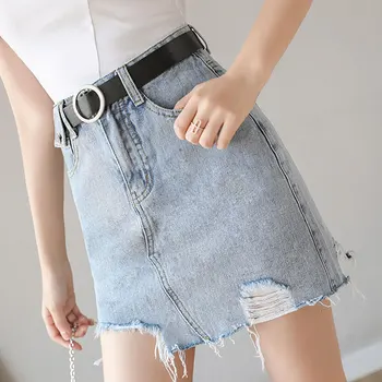 

2020 spring and summer new high waist irregular skirt denim skirt women A-line skirts female