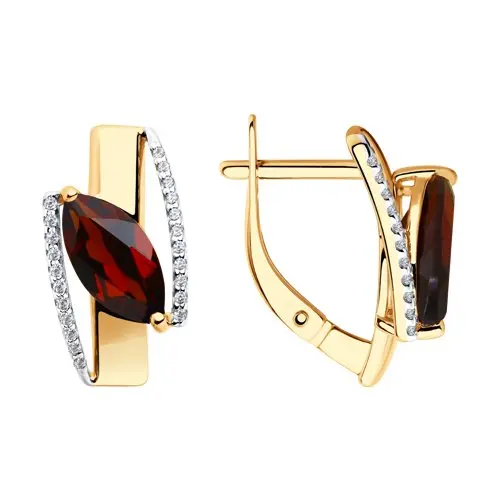 SOKOLOV earrings of gold with garnets and cubic zirconia