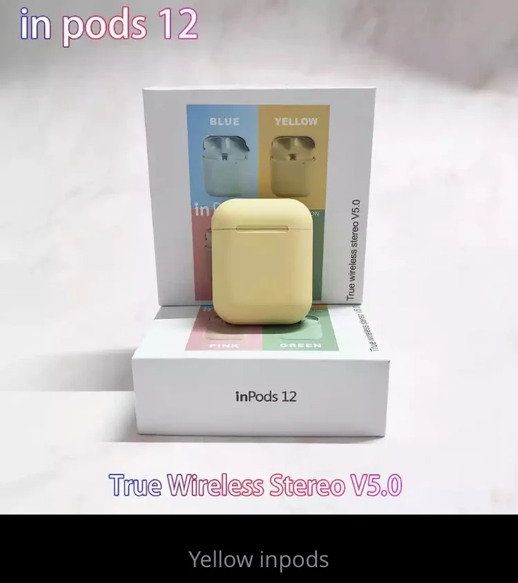 Inpods 12 Pk i60 TWS Bluetooth наушники 5,0 Bluetooth гарнитура Беспроводные наушники с микрофоном Siri - Цвет: yellow