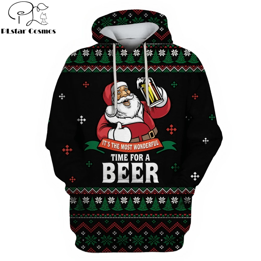 2019 Рождество Новая мода мужские толстовки 3D Санта Клаус для питья пива полный из