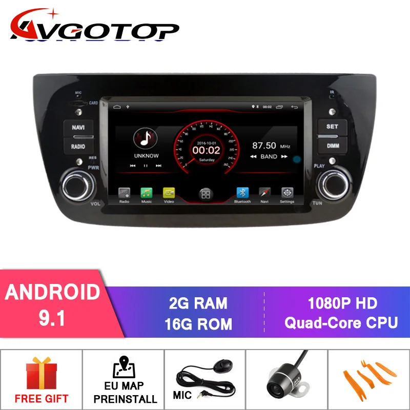 AVGOTOP Android 9 автомобильный wince радио dvd-плеер для FIAT DOBLO 2G 16G Автомобильный gps Мультимедиа - Цвет: Android 9