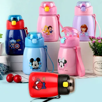 

350ml Baby Straw Thermos Bottles Water Feeding Cup Mickey Mouse Children School Stainless Steel Portable Thermal Cup Bottle