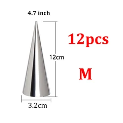 Set of Stainless Steel Pastry Baking Cones and Cake Molds for Croissants and Desserts (12pcs Conical M)