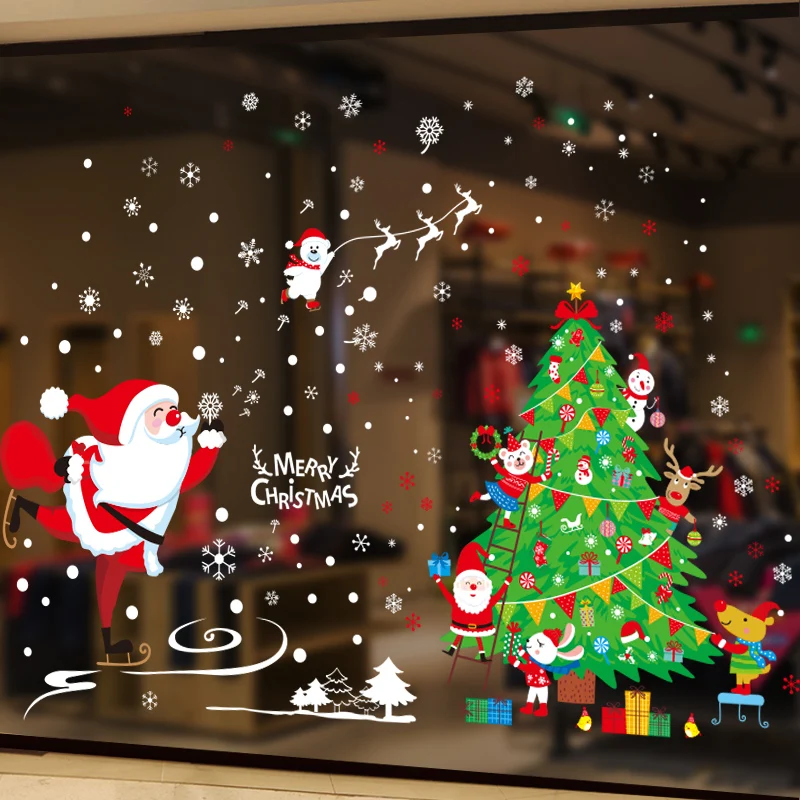 [shijuekongjianI] Father Christmas Window Stickers DIY Trees Wall Decals for Living Room Nursery Glass New Year Home Decoration | Дом и сад