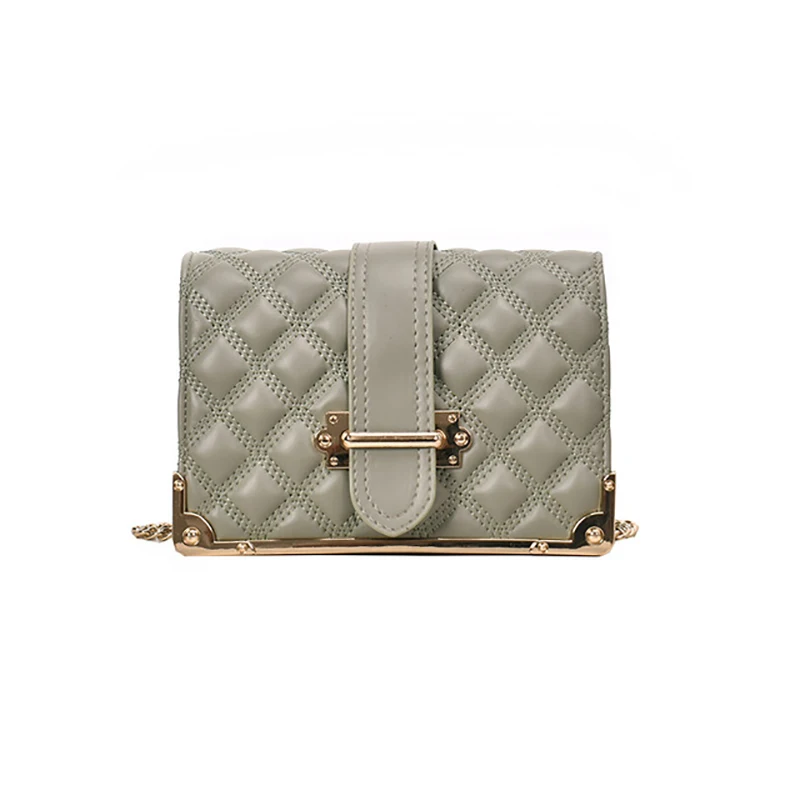 

Solid color retro plaid small fragrance style PU leather sewing thread female shoulder bag quality hardware woman Messenger bag