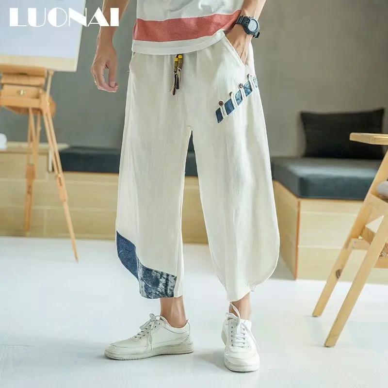 

Retro Thin Summer New Leisure Loose Teenager Men's Nine-cent Lantern Pants Imitated Cotton-linen Broad-legged Pants