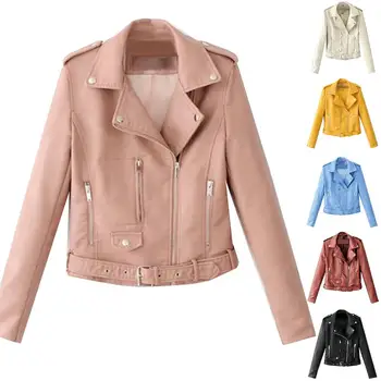 Fashion Punk Women Coat Jacket Leather Long Sleeve Lapel Zipper Button Motorcycle Jacket Short Coat Innrech Market.com
