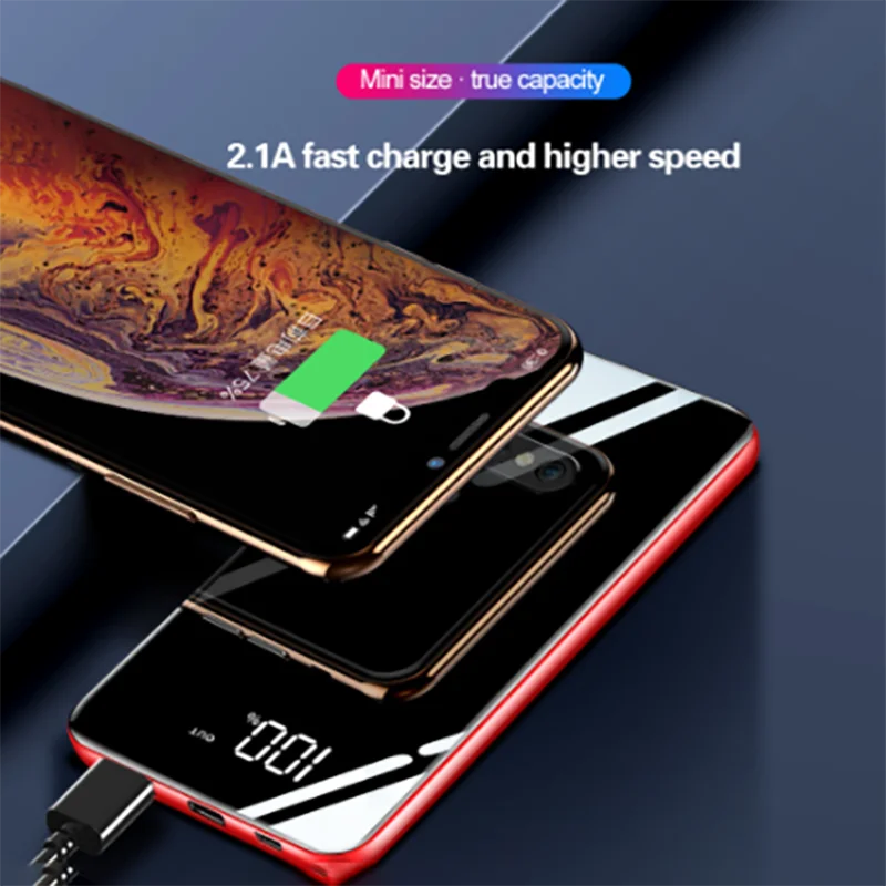 10000mAh Powerbank For Xiaomi Portable Charger Battery-Bank Mirror Mobile-Phones 10000 Mah Micro Usb Type C External Battery