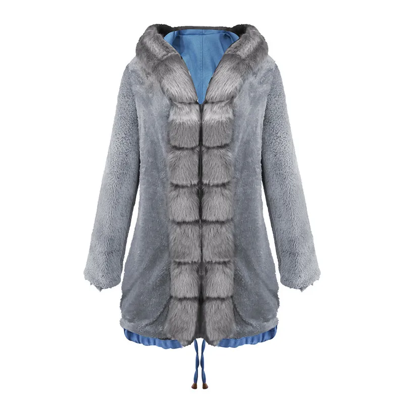 Winter big fur collar parka women Flocking Thicken Cotton Jacket Plus size Hooded Faux fur coat female Plus velvet Outerwear3049