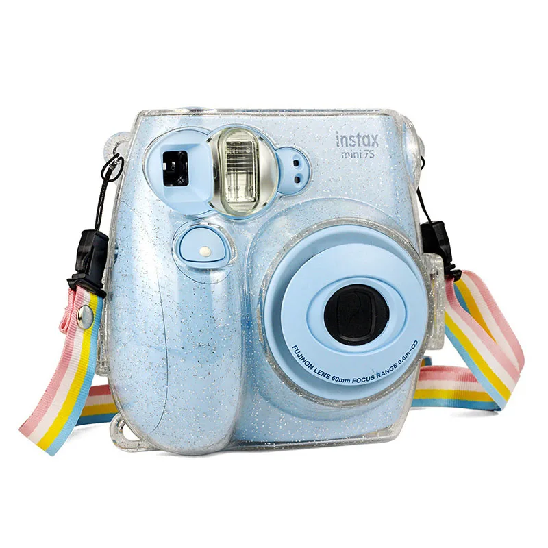 Fujifilm Instax Mini 7s Прозрачный чехол для камеры моментальной печати, защитный кристально чистый чехол сумка с радужным плечевым ремнем