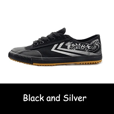 Chinese Kungfu Classic feiyue Shoes taekwondo Martial arts Taichi Taekwondo Wushu Kungfu Soft comfortable men women Canvas shoes - Color: Black and Silver41