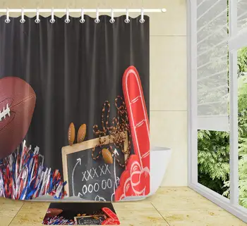 

Sports Theme Competition Bathroom Curtain Football Pattern Blackboard Printing Polyester Fabric Bath Shower Curtain with Hooks