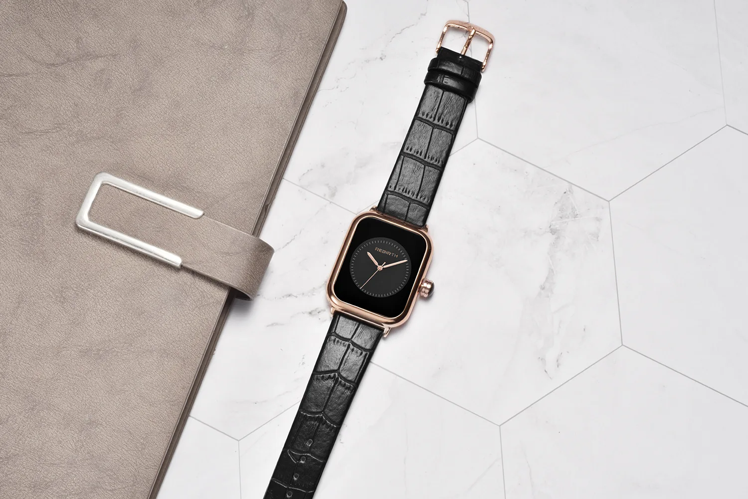 Fashion Women Watch 2023 REBIRTH White Leather Minimalist Rectangle Ladies Quartz Dress Wristwatch Relogio Feminino Montre Femme