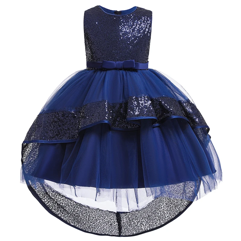 Зимнее пышное платье русалки детские платья для девочек вечерние платья Элегантное платье принцессы с блестками для девочек 10 лет - Цвет: Navy blue