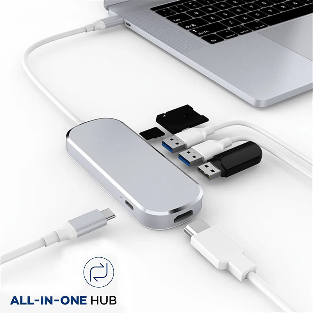 USB C концентратор 7 в 1 адаптер с Мощность доставки 4K HDMI с 3 портами(стандарт 3,0 TF карты памяти SD для ноутбуков Новое поступление Мода