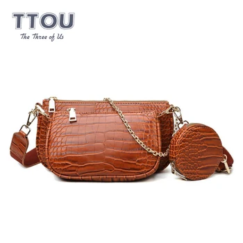 

Fashion Alligator Pattern Women Messenger Shoulder Bags Female Vintage Three In One Chains Ladies Handbags Casual Ladies Crossb