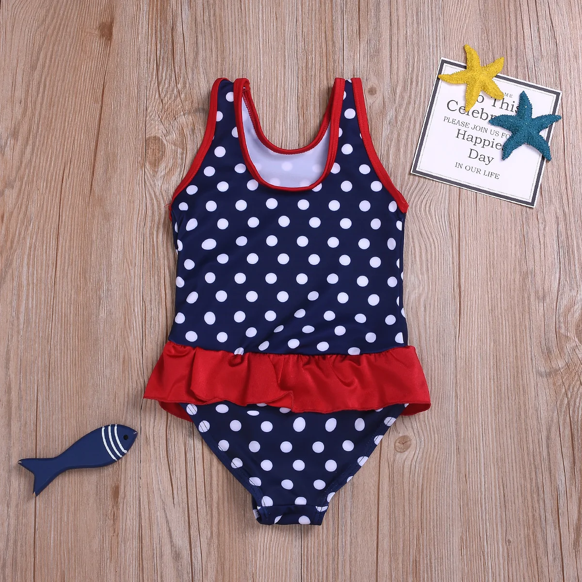 

Kid's Swimwear New Style Europe And America Girls Dotted One-piece Swimming Suit Beach Summer Swimwear