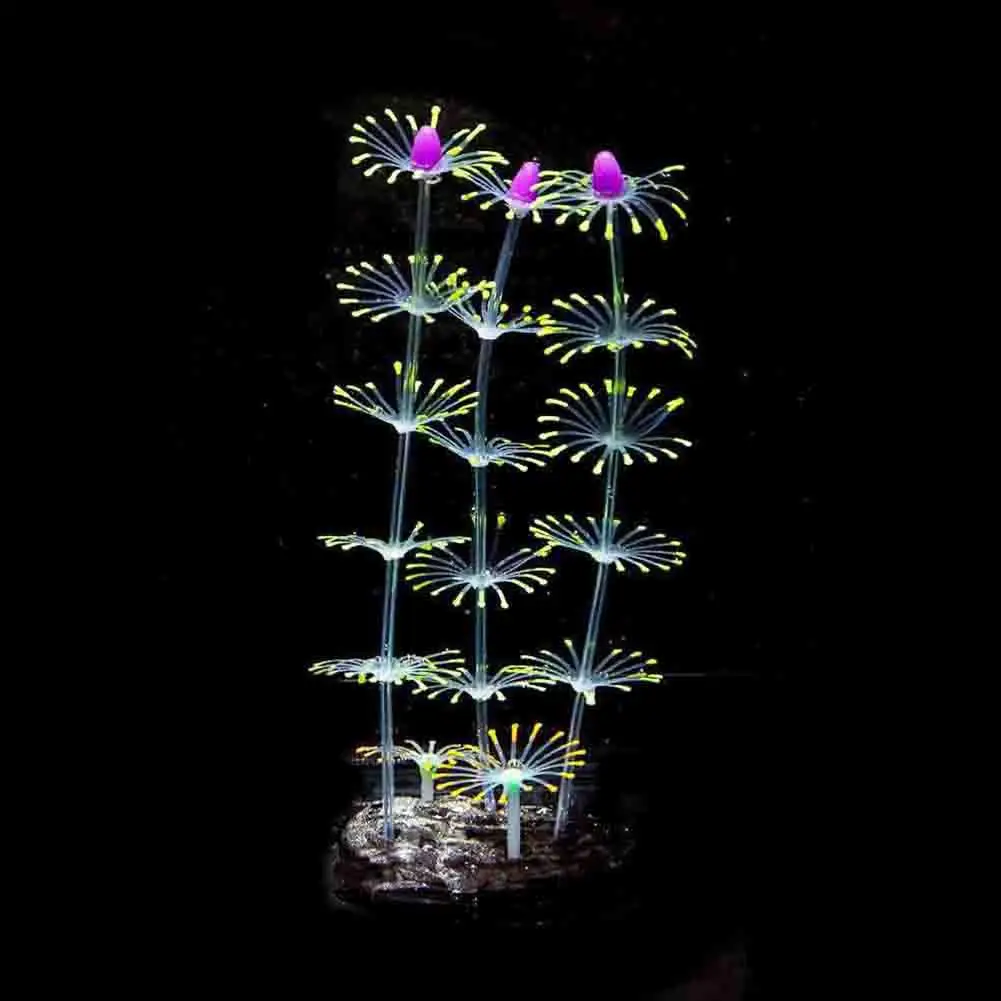 Силиконовый Искусственный аквариум флуоресцентный эффект Коралловая рыбка чаша Растения Орнамент подводный живое растение водные светящиеся орнамент