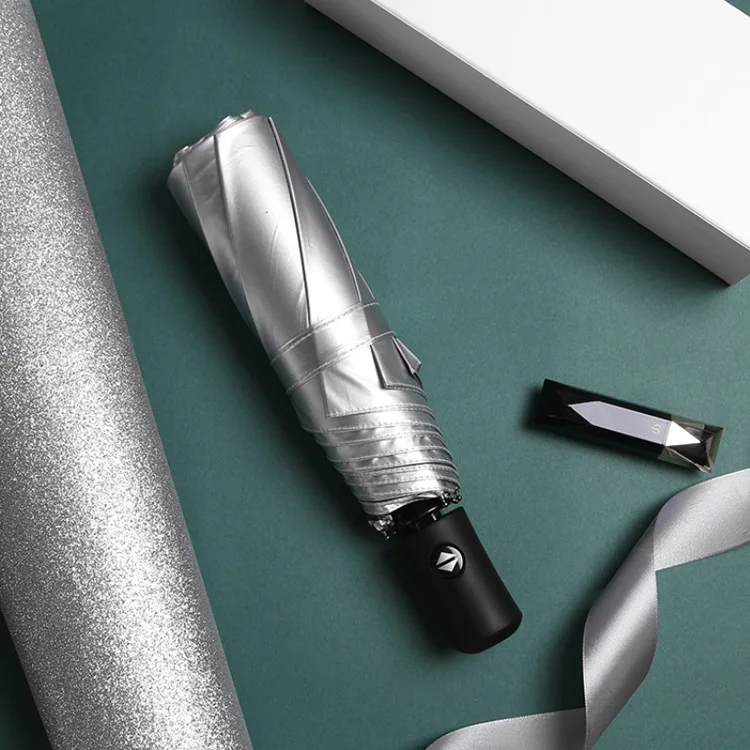 

Fully Automatic Titanium Silver Colloid Three-fold Umbrella White Sun-resistant UV-Protection Parasol Foldable Rain Or Shine Dua