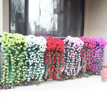 Hanging Flowers Artificial Violet Flower Wall Wisteria Basket Hanging Garland Vine Flowers Fake Silk Orchid Party Decoration 915