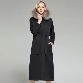 

Fur Real Parka Winter Jacket Women Natural Rabbit Fur Liner Long Coat Female Fox Fur Collar Thicken Warm Parkas Plus Size Cothes