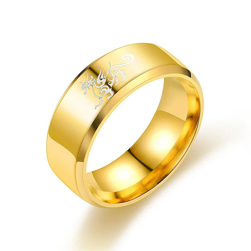 Ramos Cool Chinese Dragon Ring for Men Personalized Engraving 8mm Black Stainless Steel Punk Male Anel Gift for Him