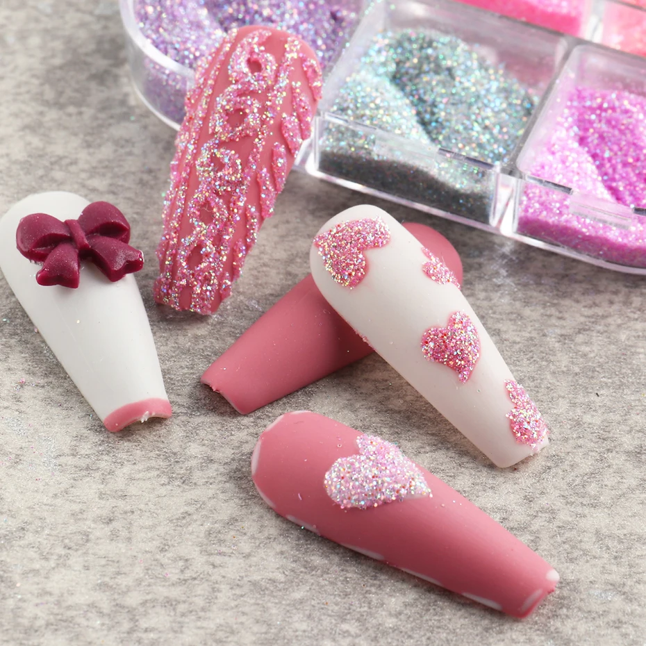 Pink Sugar Sand Nail Art Glitter Set Micro Rubbing Luminous Nail Powder Pigment For Manicure Sugar Effect Shimmer Dust LE1909-10