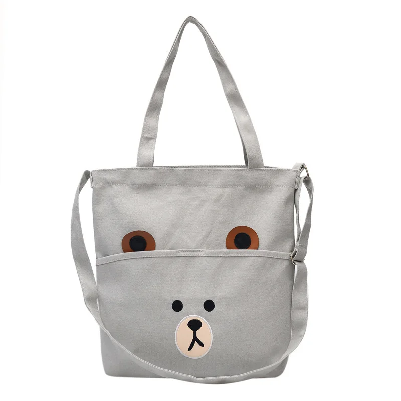 

Ougger Large Women Shoulder Bag Handbags Summer Gray Canvas Casual New Arrival Cartoon Bags with Embroidery for School