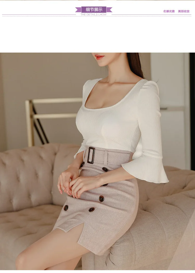Foamlina, корейское модное женское платье, весна, новинка, квадратный вырез, рукав-фонарик, пэчворк, пуговицы, повседневное, женское, для работы, платье-карандаш