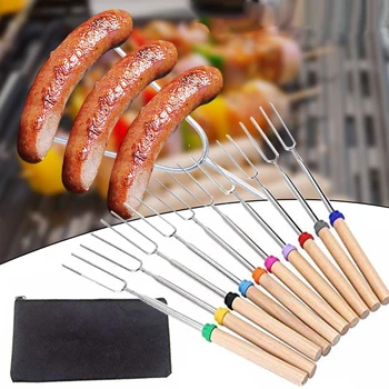 

Safe 10pc grilled fork stick stainless steel wooden handle telescopic fork as a barbecue tool for home kitchen backyard grilling