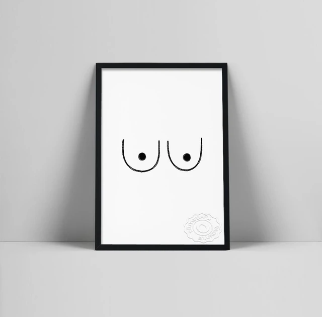 Boob Line Art Print, Minimal Breasts Poster, Line Art Bust, Tits Sketch