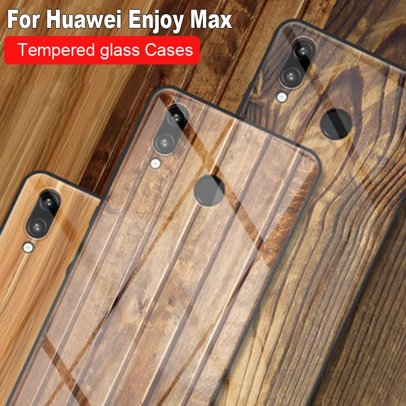 Чехол для телефона из закаленного стекла с рисунком древесины для huawei Enjoy Max, черный мраморный узор, защитные чехлы EnjoyMax