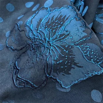 

CF981 Dark Blue Flowers Jacquard Brocade Stain Fabric/Cushion/Curtain/Women's Dress/Coat Fabrics/DIY Sewing Materials