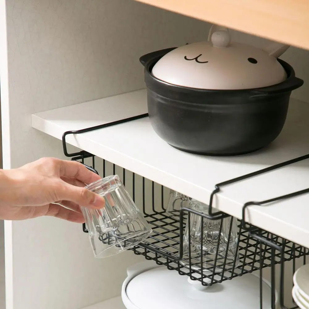 Подвесная железная стойка для хранения посуды 1 шт. корзина органайзер кухонного
