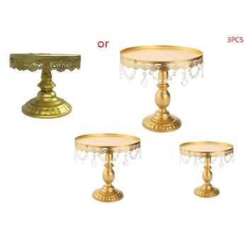 

3pcs/set Golden/Silver Metal Cake Display Stand Set Fruit Tray for Wedding Party