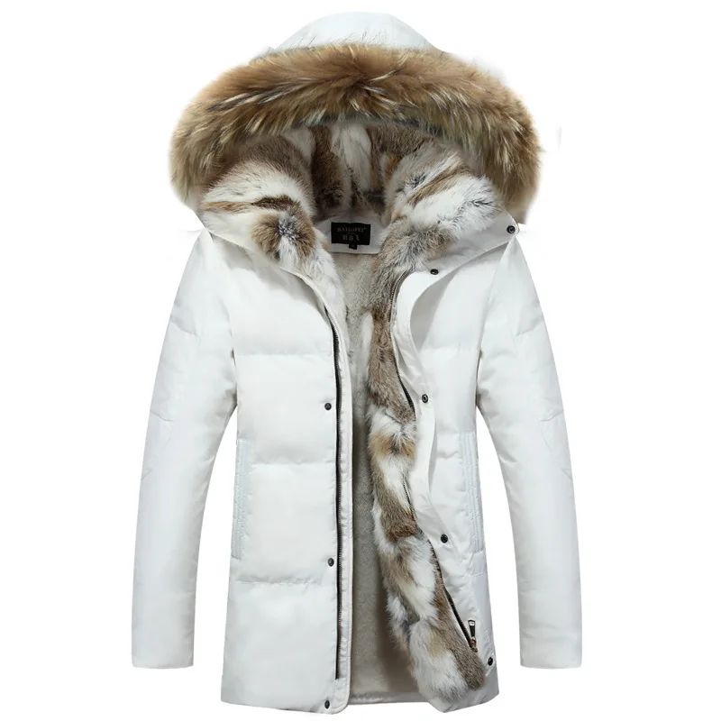 40 градусов морозостойкая русская зимняя куртка MaleTop качественный воротник из натурального меха толстый теплый белый утиный пух мужское зимнее пальто - Цвет: Белый