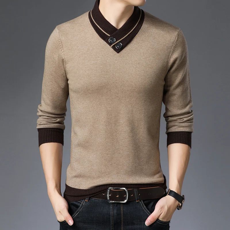 Брендовая одежда, мужской свитер, высококачественный Хлопковый вязаный мужской пуловер, Осень-зима, мужской свитер с высоким воротником, S-3XL - Цвет: camel